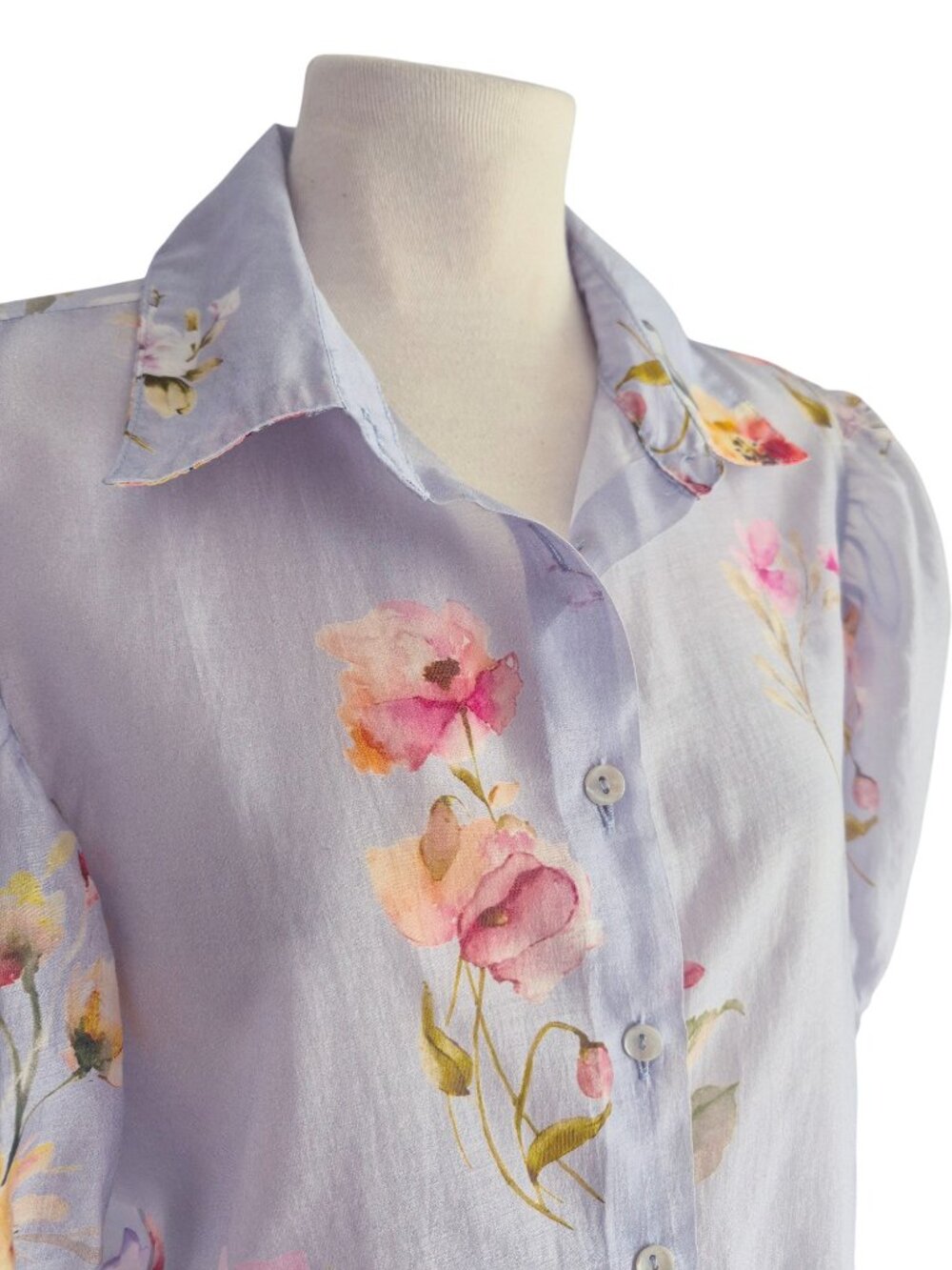 Lucky & Coco Lightweight Puff Sleeve Loose fit Floral Semi Sheer Blouse S - Picture 3 of 15